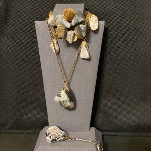 Vintage 4 piece brooch, bracelet, keychain & necklace with mixed stones